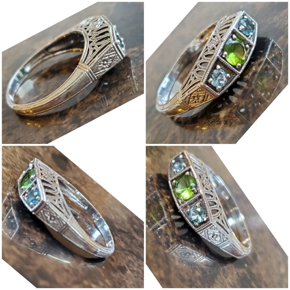 Genuine 1ct Peridot and Aquamarine Ring Size 8 - Picture 5 of 7
